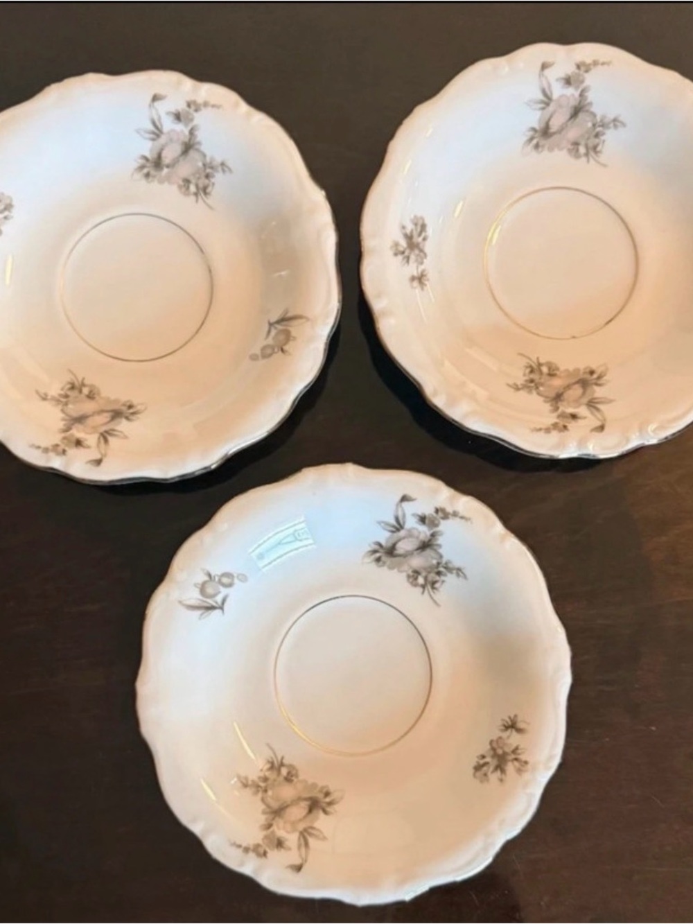 Johann Haviland Bavaria Germany Porcelain White Sepia Rose Saucers
Set of 3